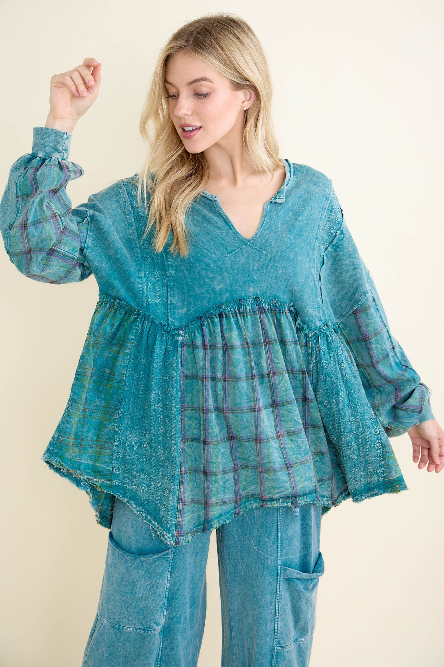 Flannel Eyelit Babydoll Top