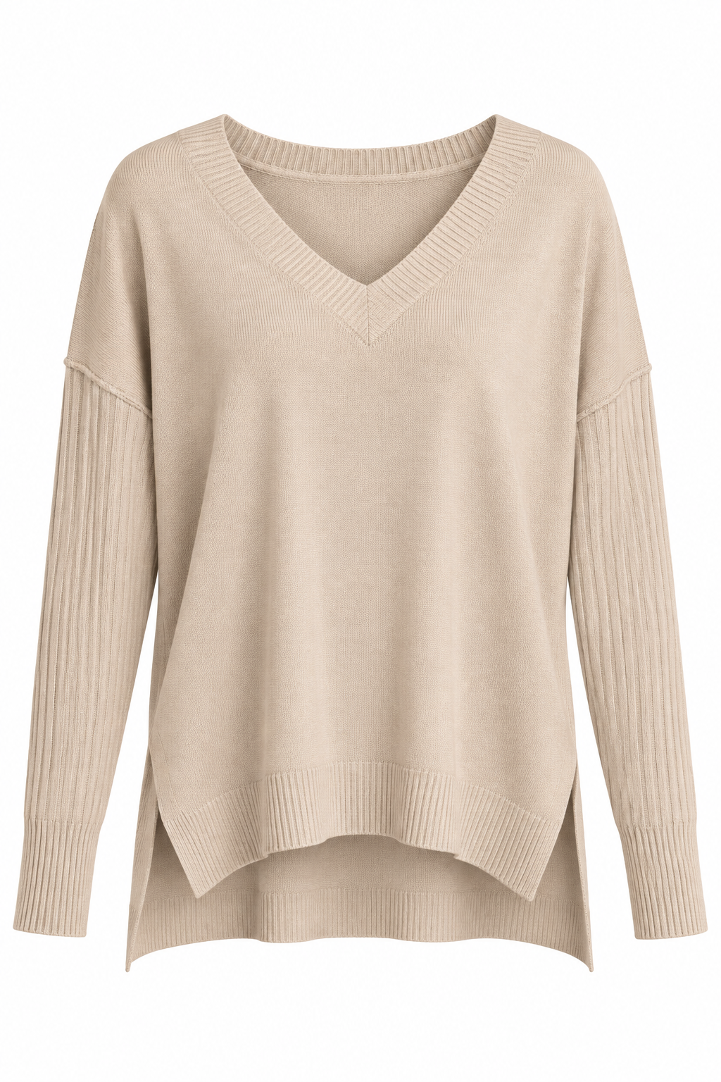 V Neck Side Slit Sweater-9877