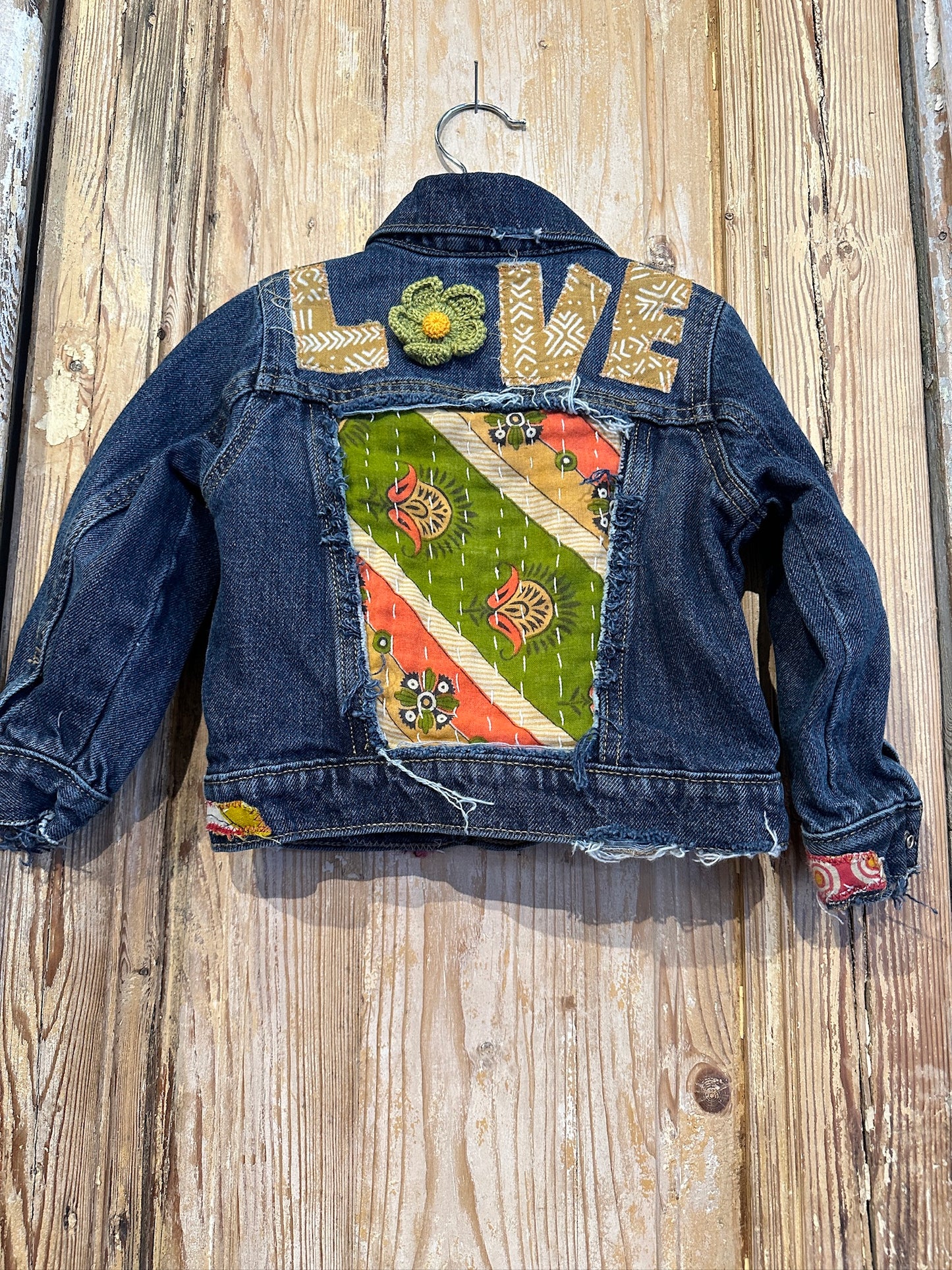 Love Kantha Back Kids Denim Jackets