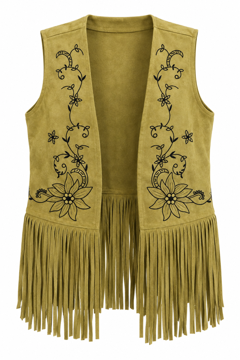 Pistachio Suede Fringe Vest