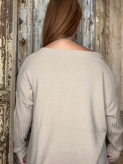 V Neck Side Slit Sweater-9877