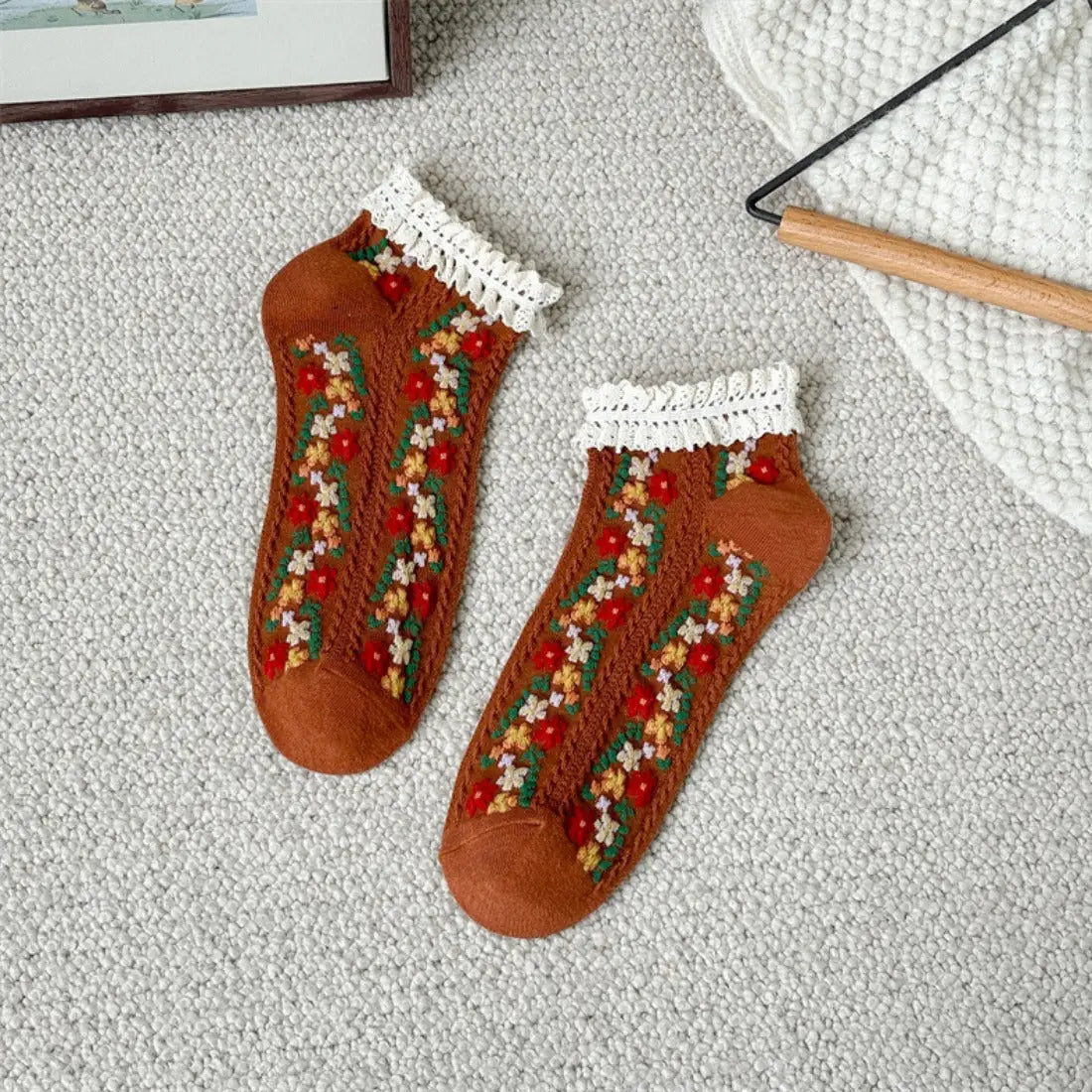 Vintage Floral Ankle Socks