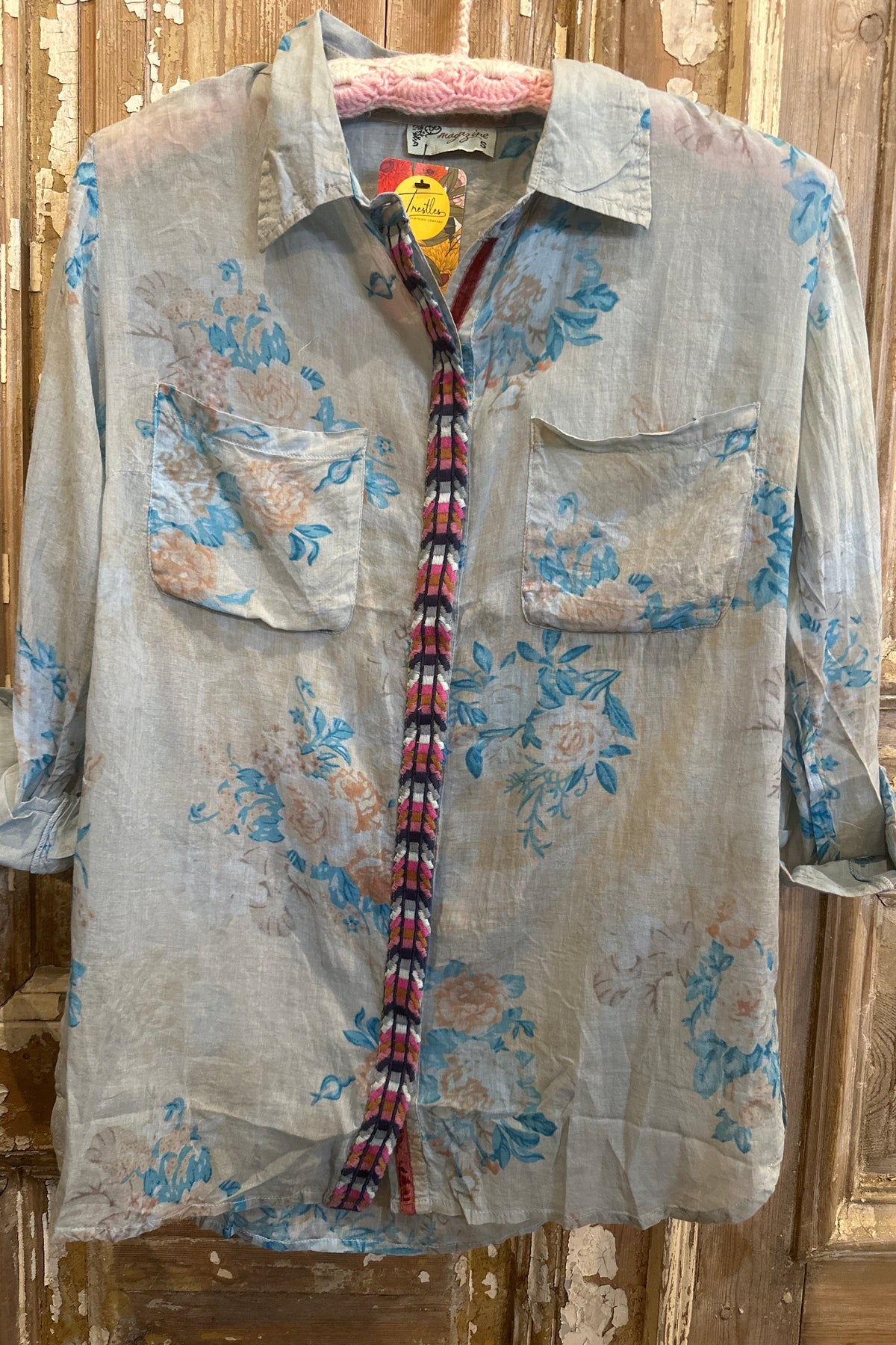 Embroidered Button Cover Blouse