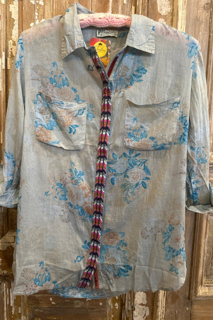 Embroidered Button Cover Blouse