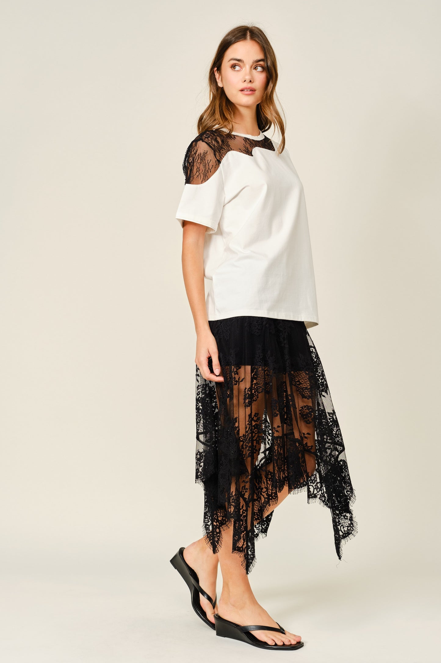 Unbalance Lace Midi Skirt