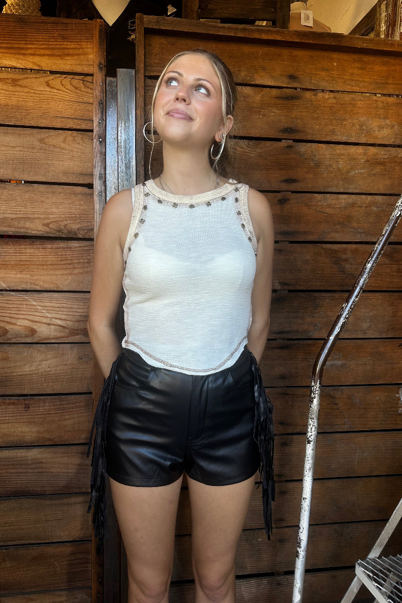 Vegan Side Fringe Shorts