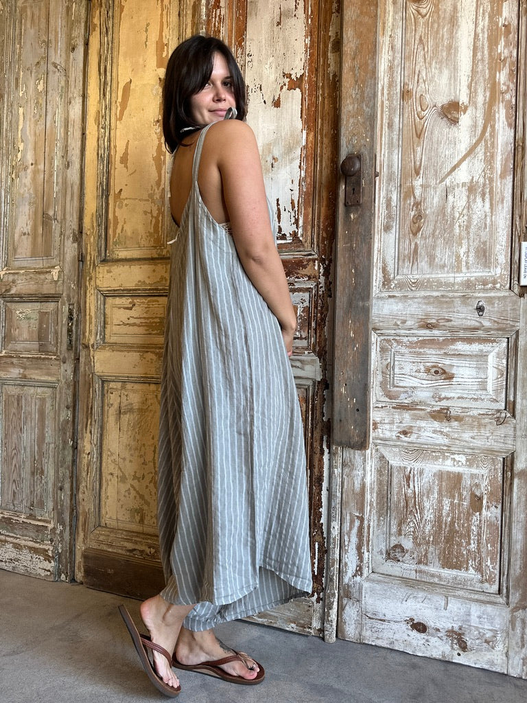 Striped Linen Overalls