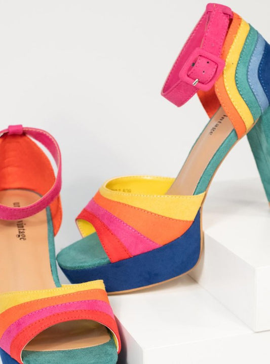 Rainbow Suede Peep Toe