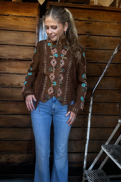Beaded Fringe Suede Jacket