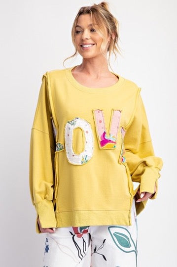 Love Patch Split Cuff Sweatshirt-9966