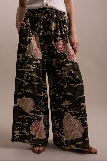Floral Patched Camo Pants