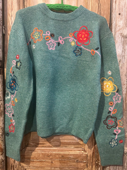 Green Embroidered Sweater