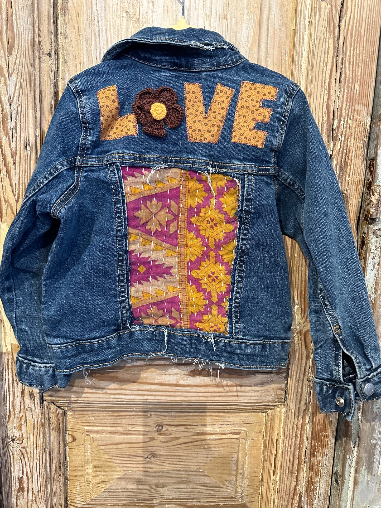 Love Kantha Back Kids Denim Jackets