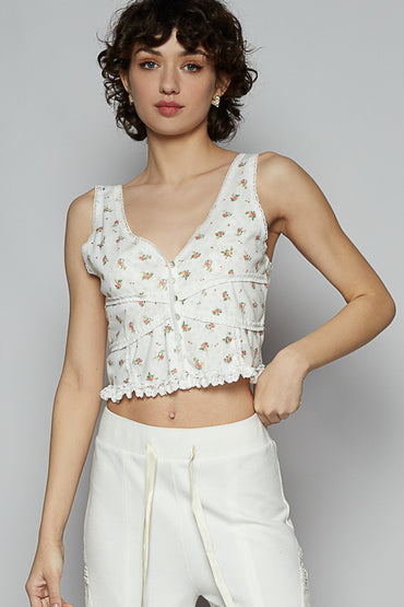 Front Button Floral Top