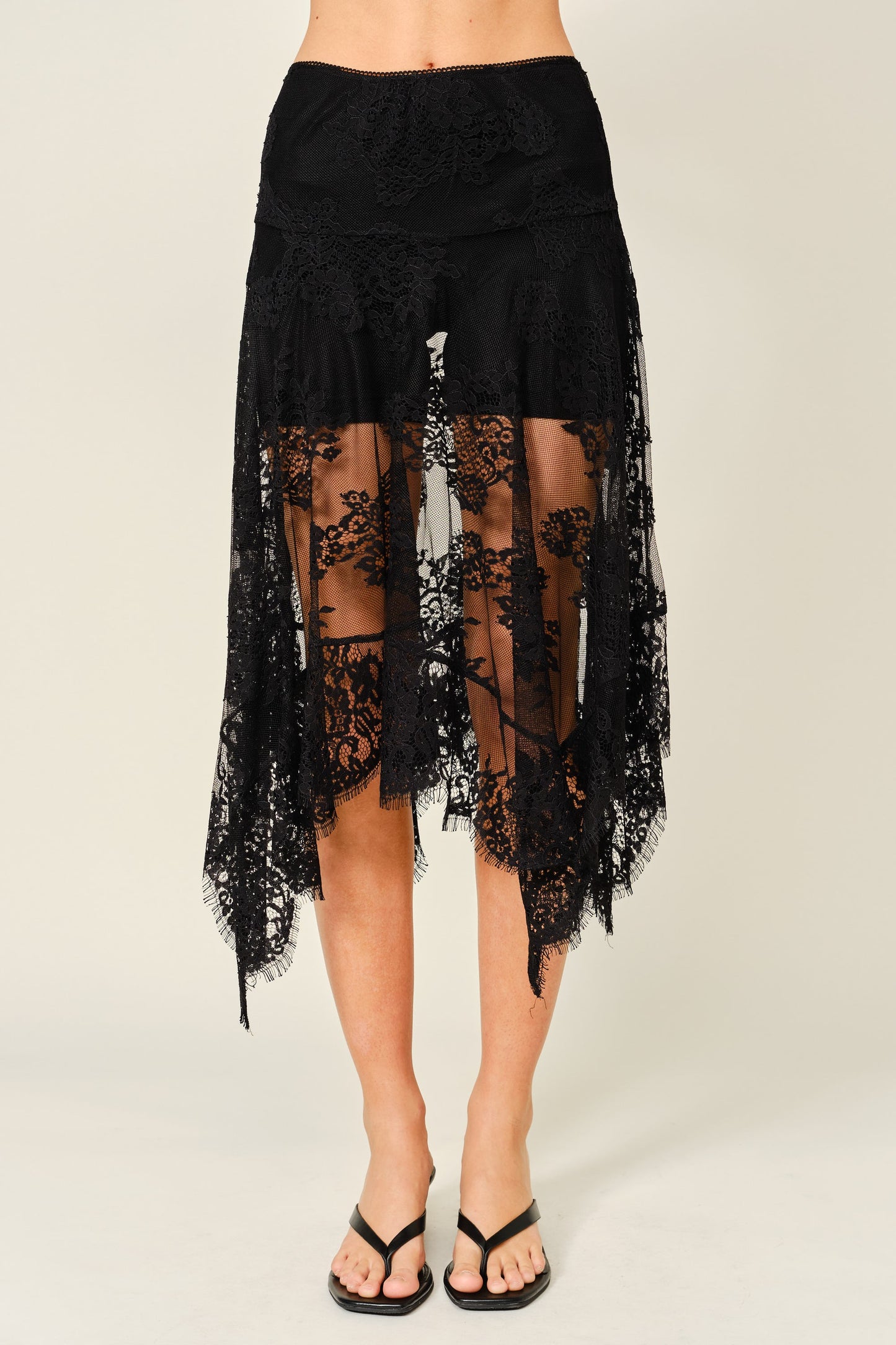 Unbalance Lace Midi Skirt