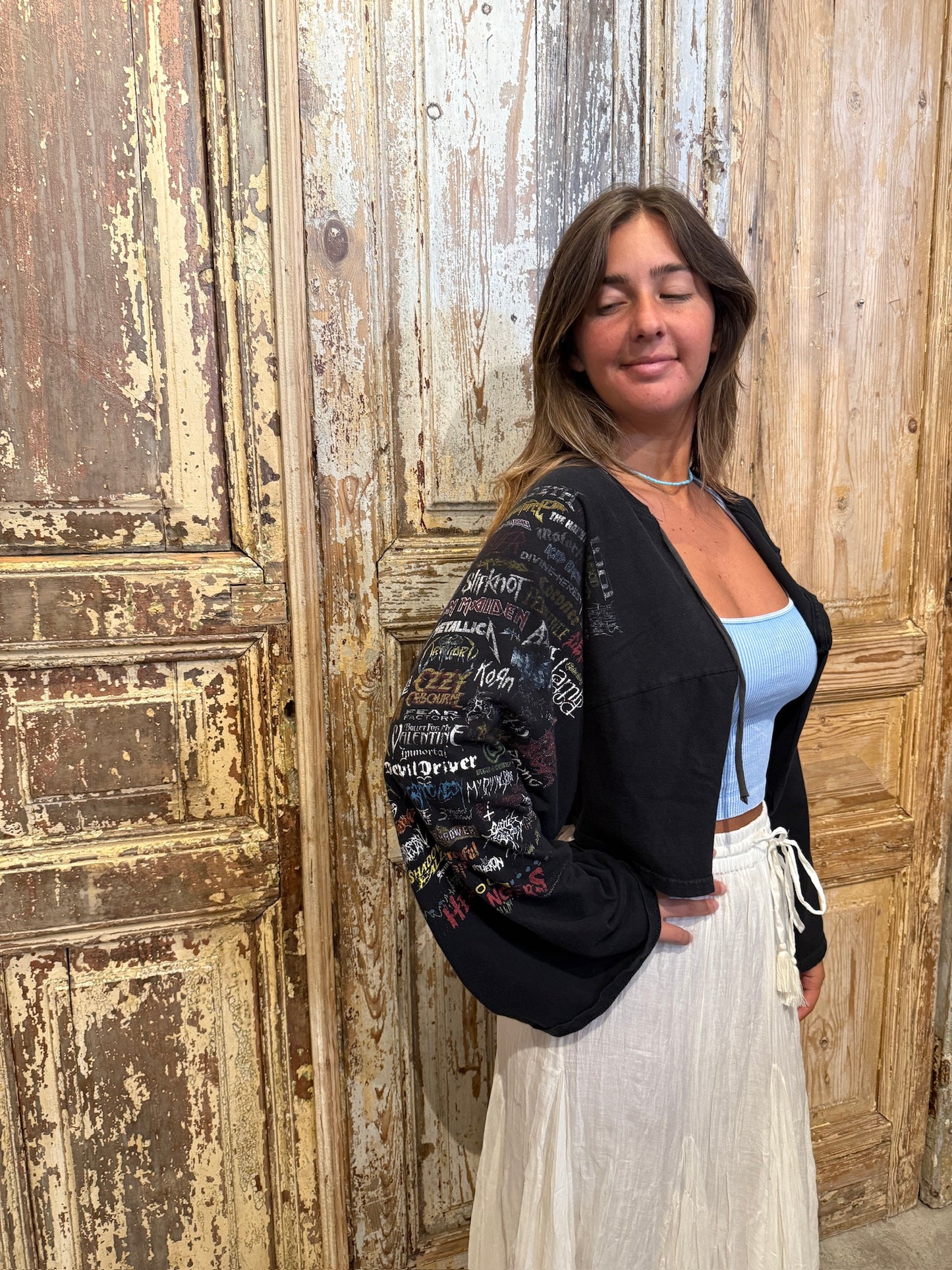 Small/Med Up Cycled Rockband Cropped Jacket