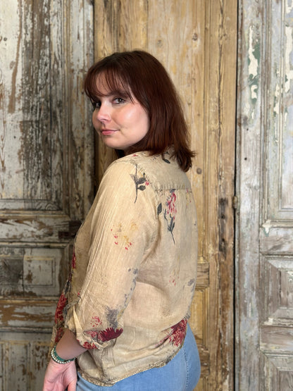Pleated Floral Blouse