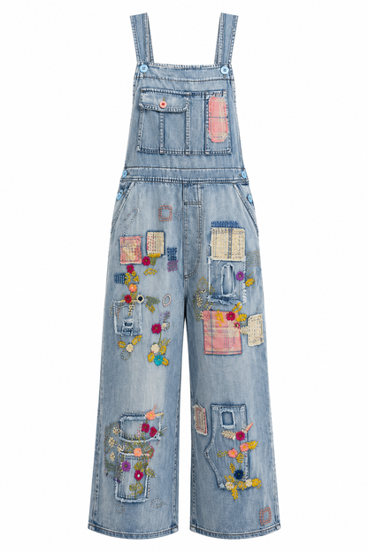 Patched Washed Overalls