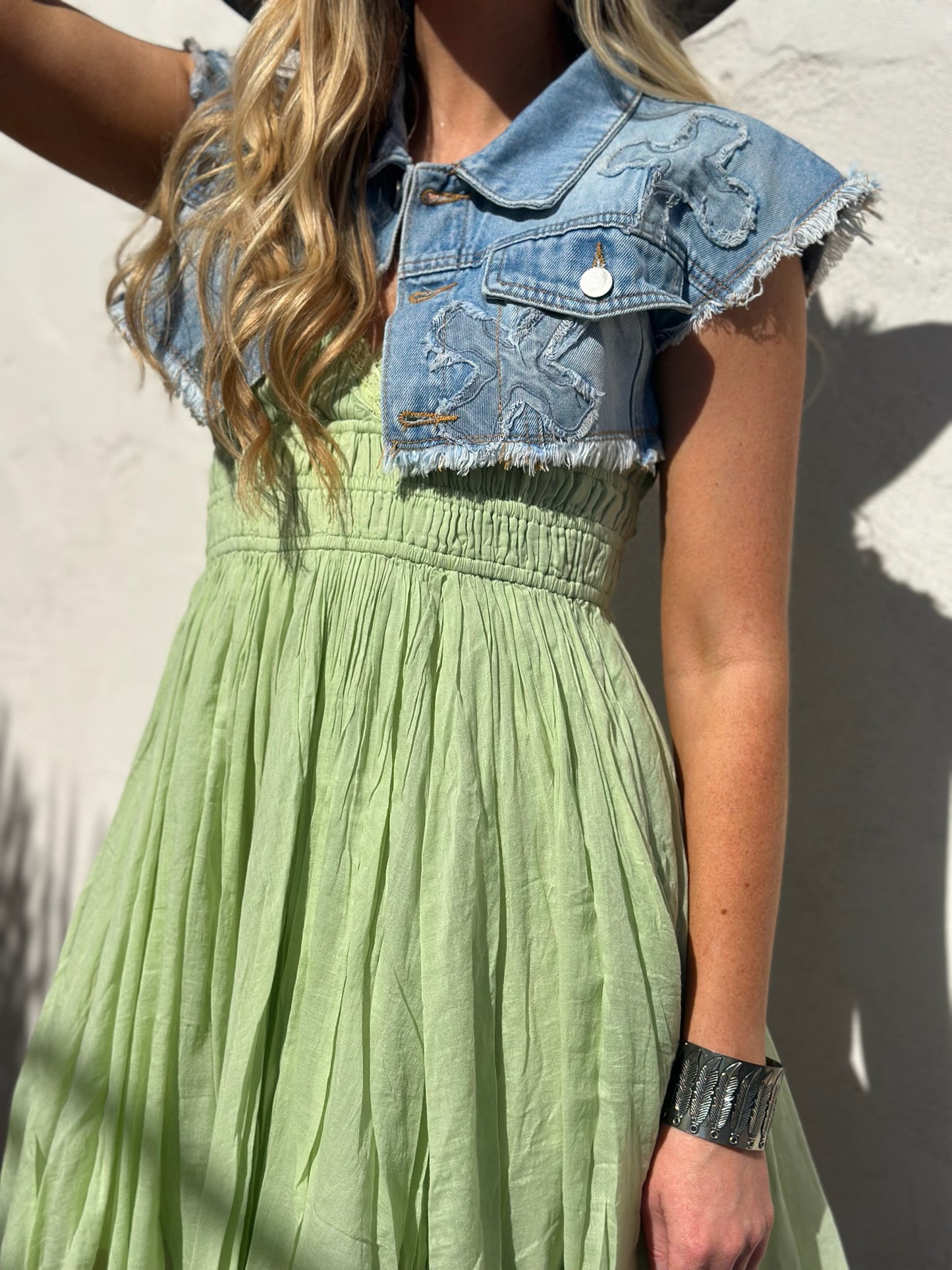 Cropped Cross Denim Shrug