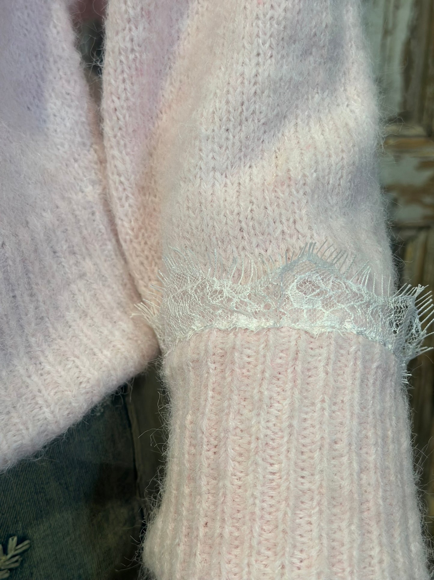 Pink Lace Neck Sweater