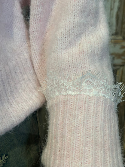 Pink Lace Neck Sweater