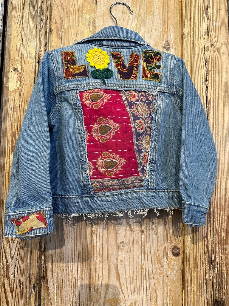 Love Kantha Back Kids Denim Jackets