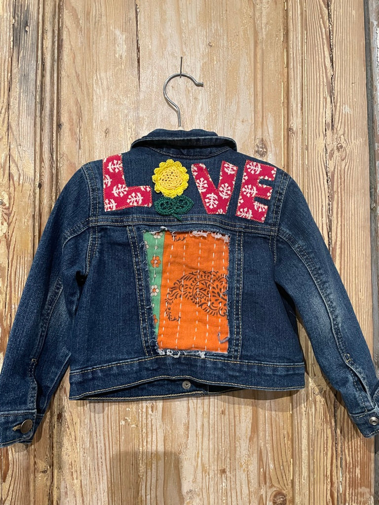 Love Kantha Back Kids Denim Jackets