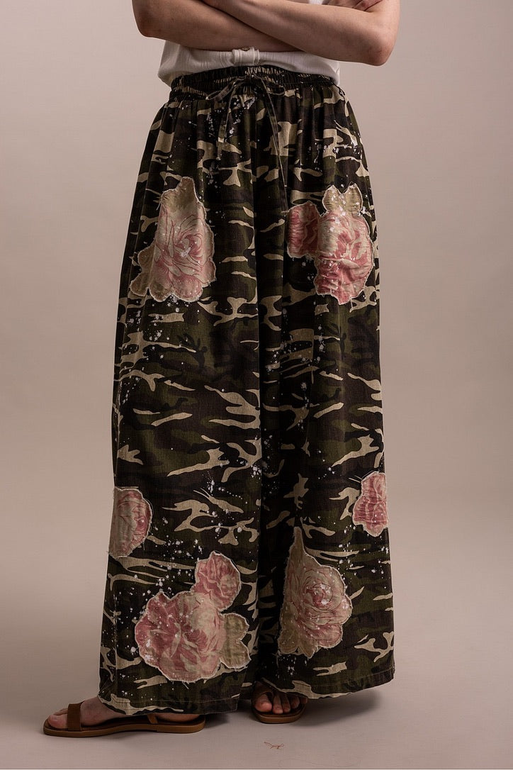 Floral Patched Camo Pants