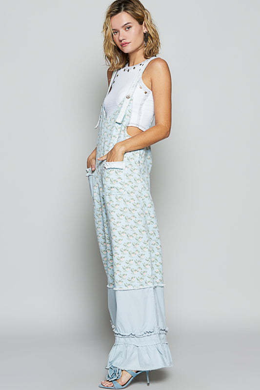 Floral Ruffled Hem Overalls