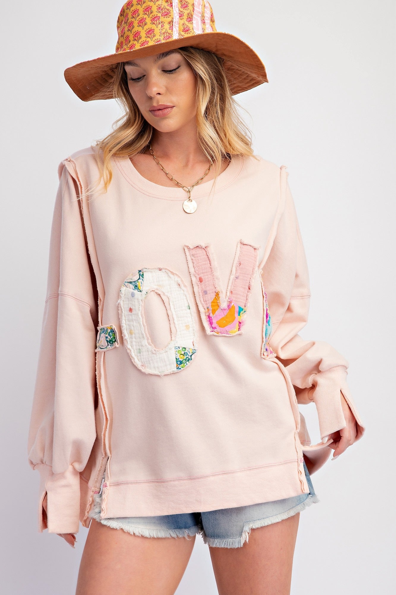 Love Patch Split Cuff Sweatshirt-9966