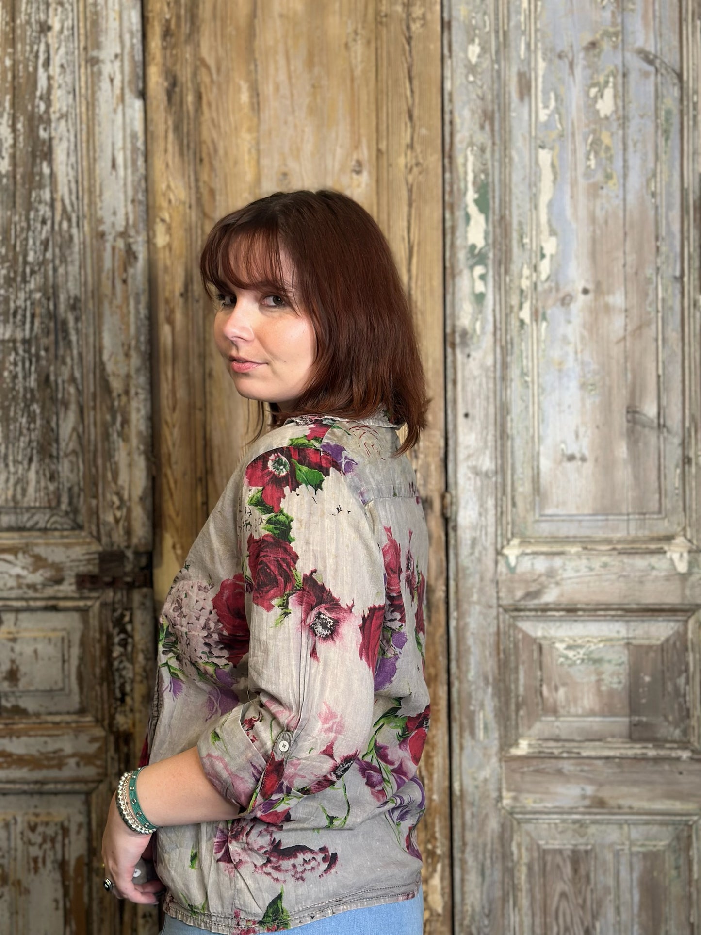 Pleated Floral Blouse