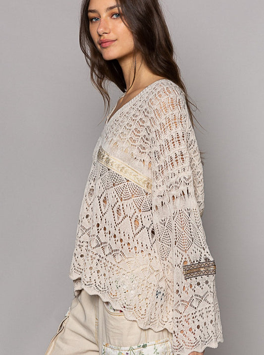 Beaded Ribbon Open Sweater