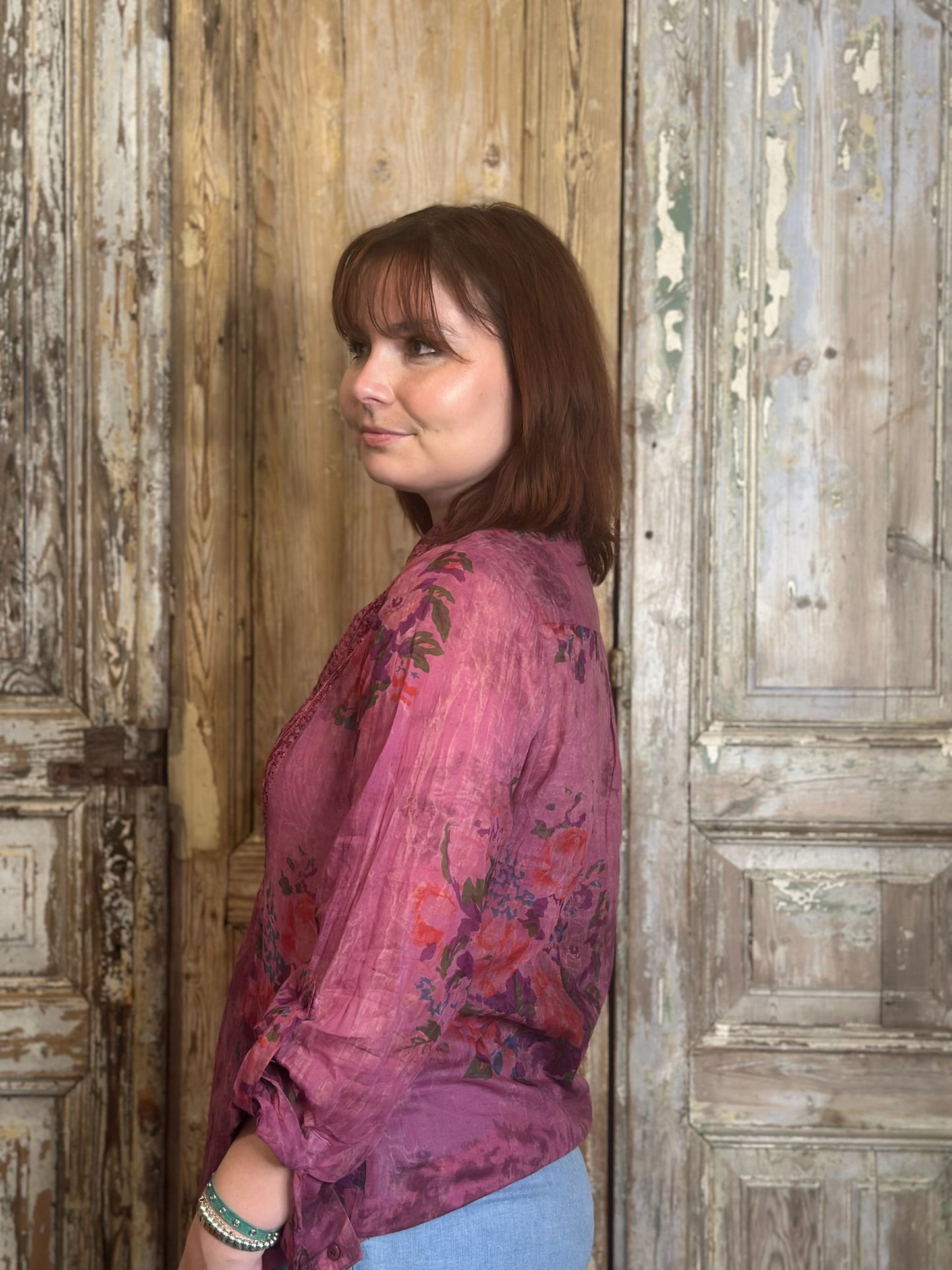 1/4 Front Embroidered Floral Blouse