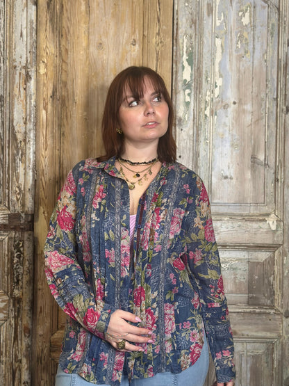 Pleated Lace Floral Blouse