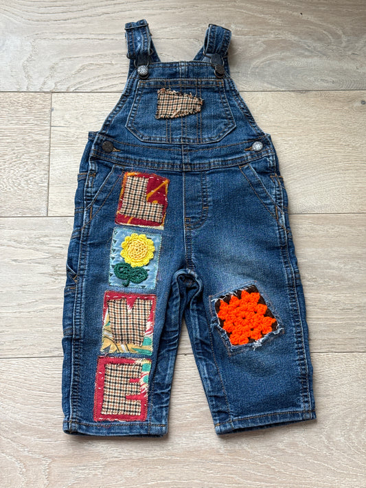 12m Flannel Love Patch Overalls