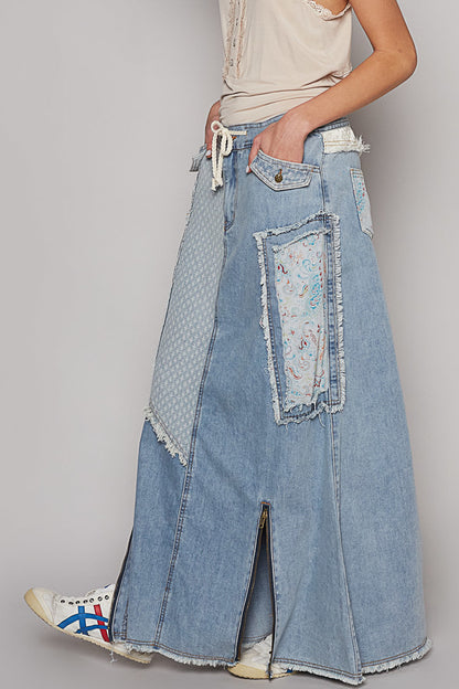Maxi Denim Patched Skirt-9939