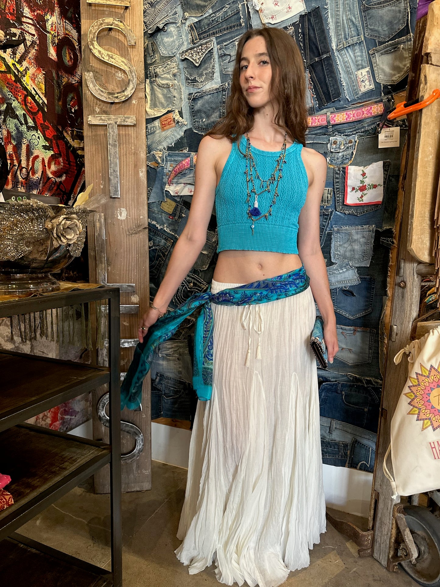 Cotton Long Flare Skirt