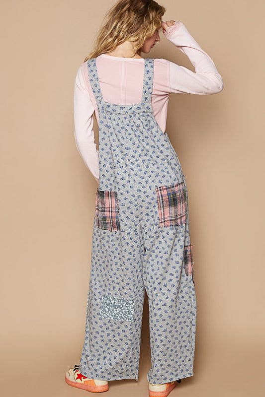 Knit Floral Patched Overalls-9920