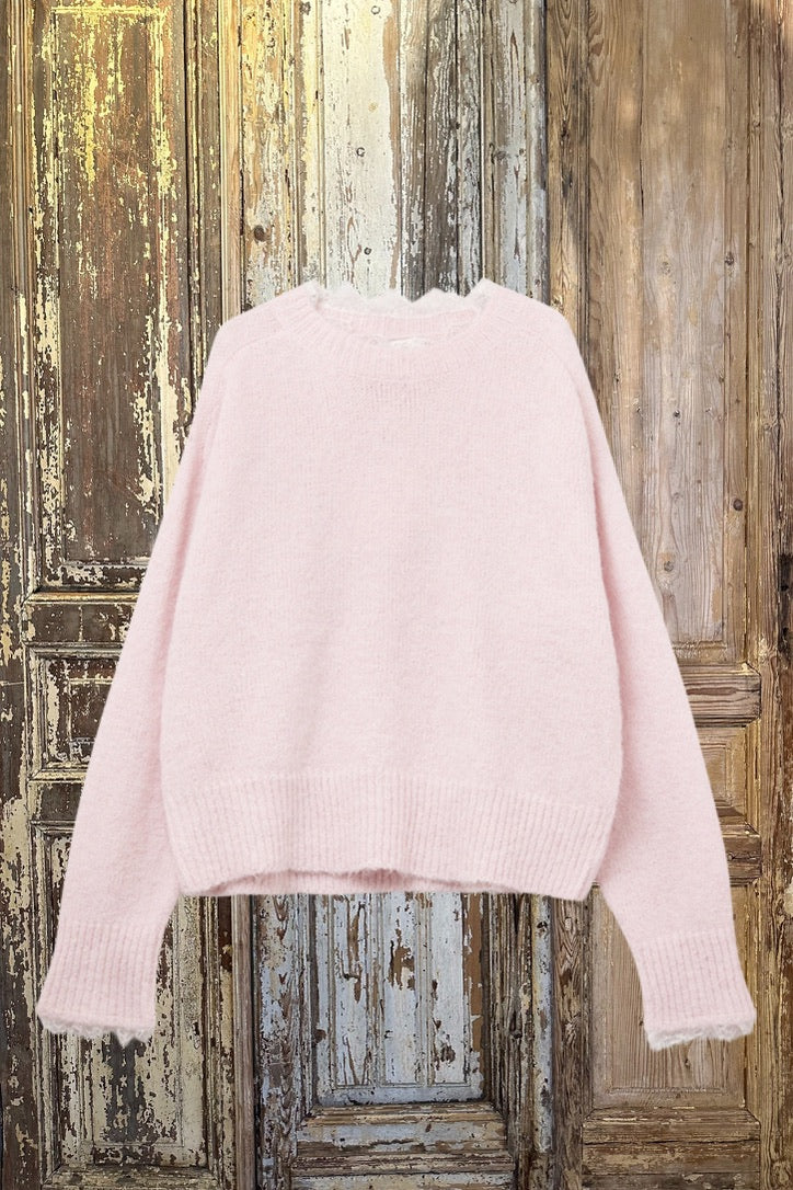 Pink Lace Neck Sweater