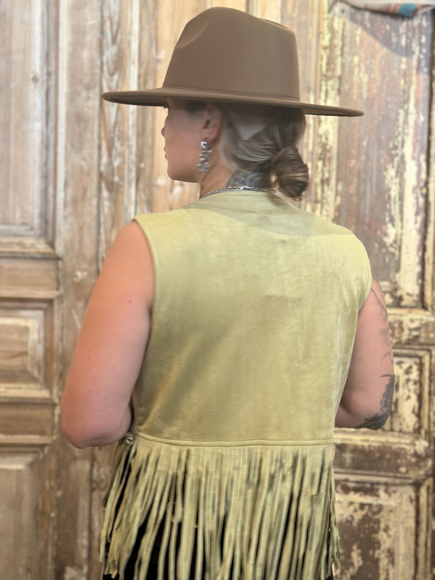 Pistachio Suede Fringe Vest