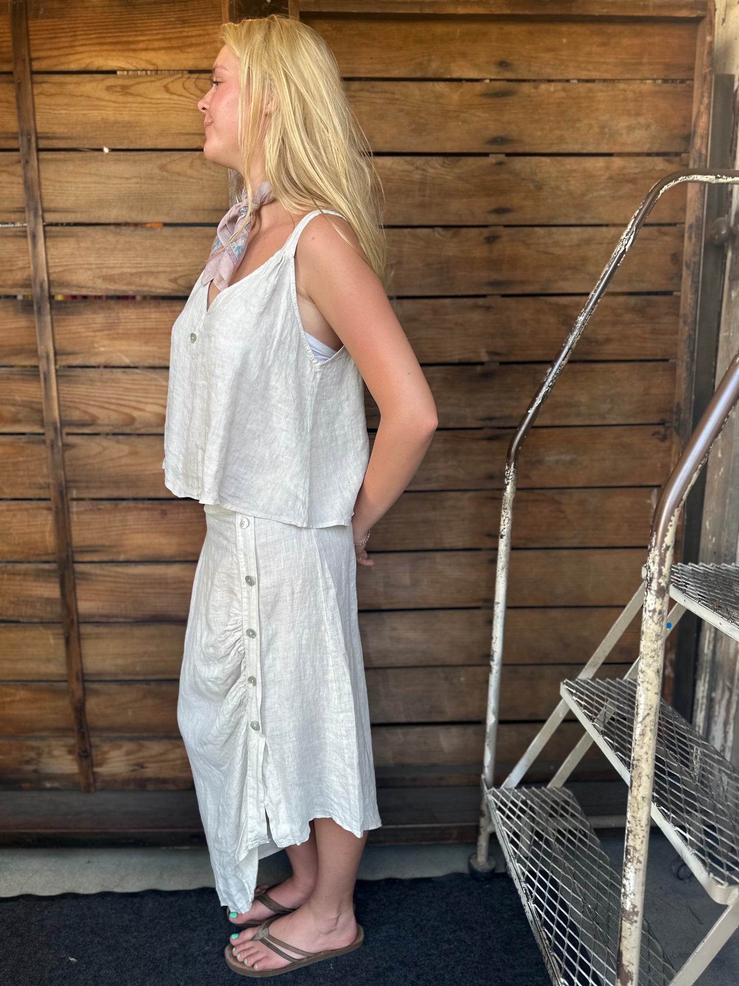 One Button Linen Tank