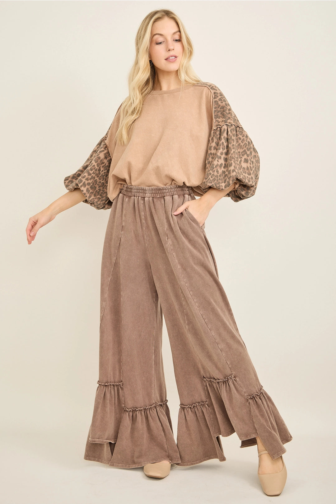 Uneven Hem Ruffle Pants