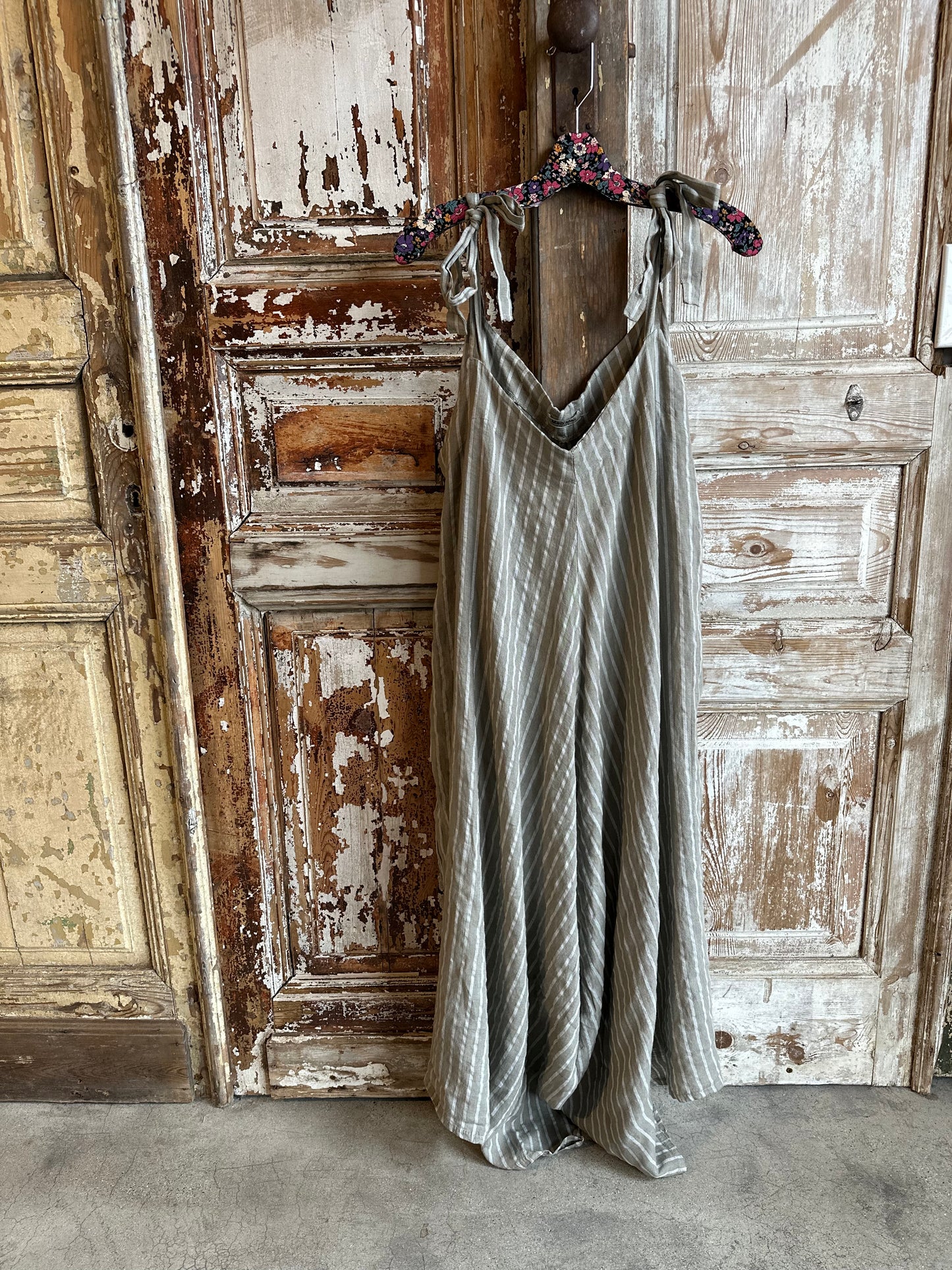 Striped Linen Overalls