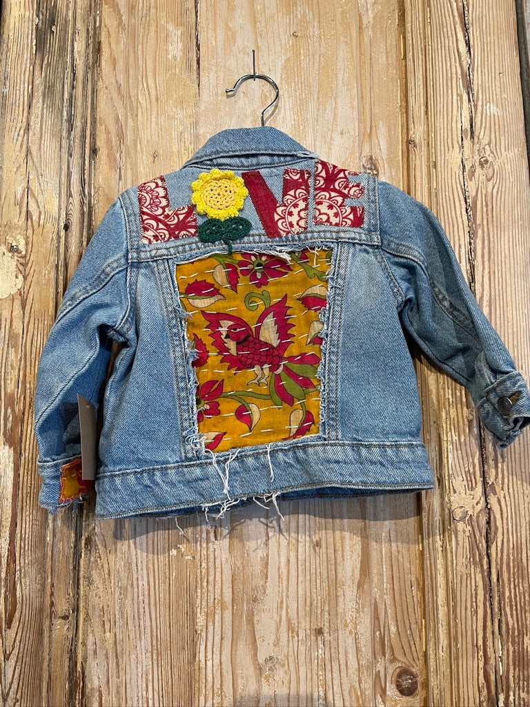 Love Kantha Back Kids Denim Jackets