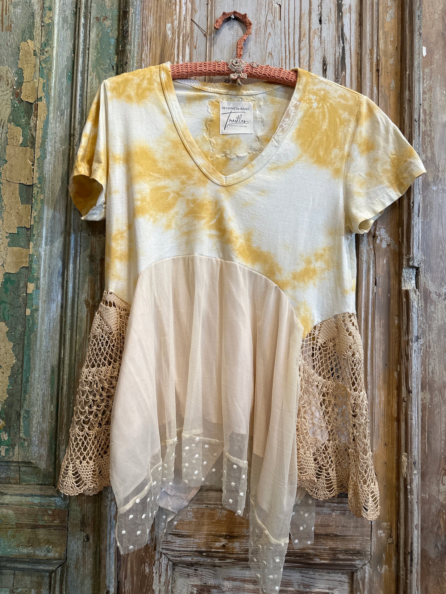 Mustard Tie Dye Lace Top