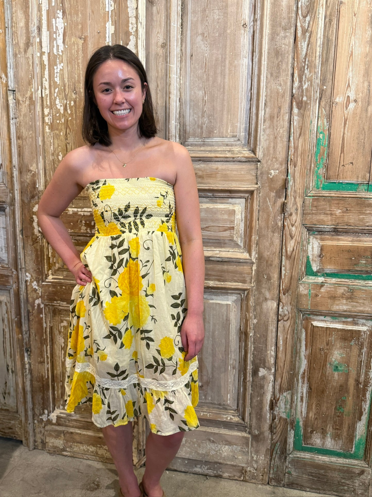 Yellow Floral Midi Dress