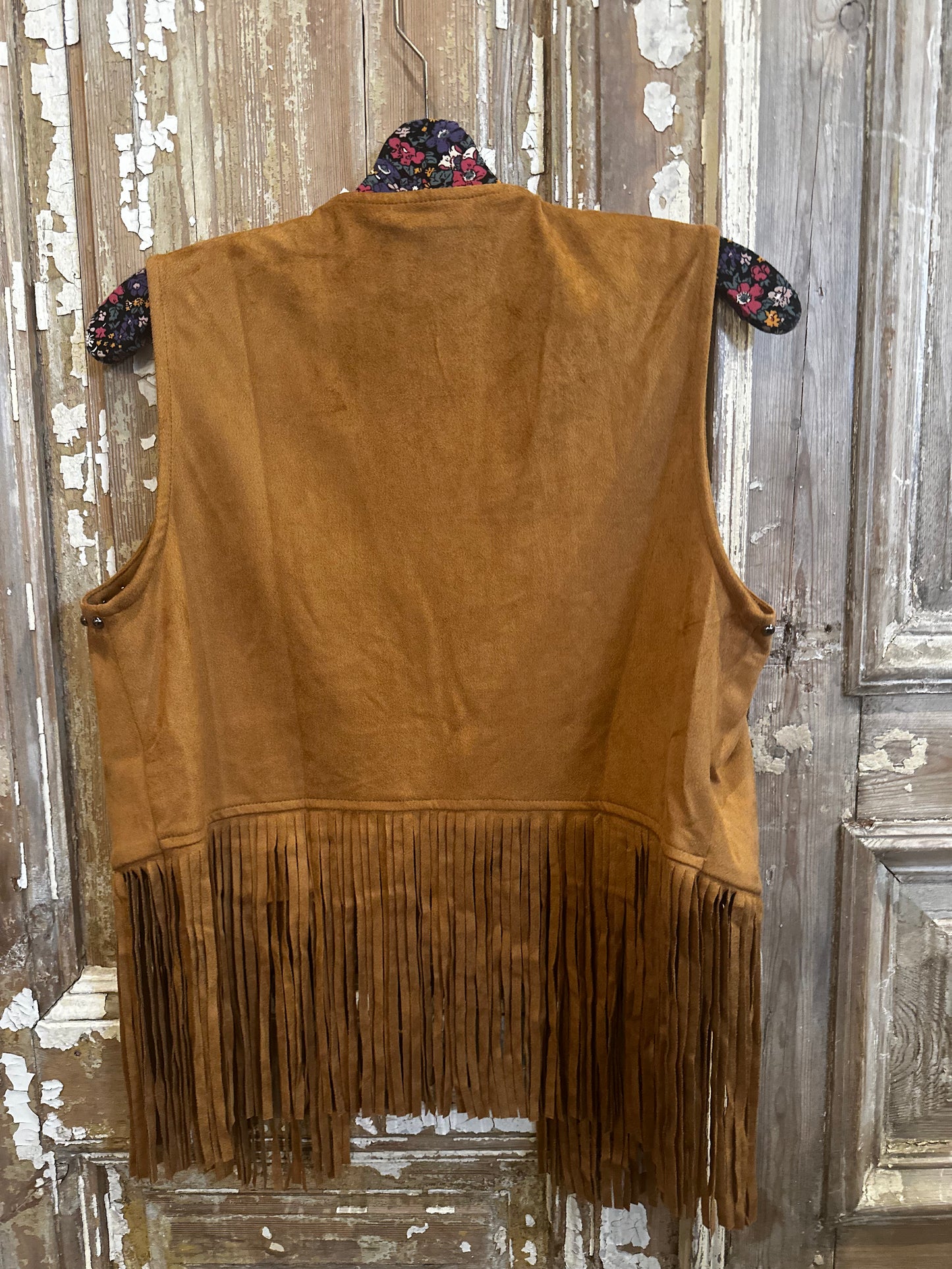 Embroidered Suede Fringe Vest
