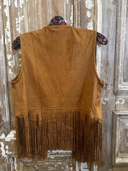 Embroidered Suede Fringe Vest