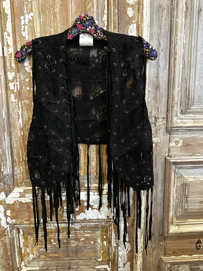 Lace Eyelit Fringe Vest