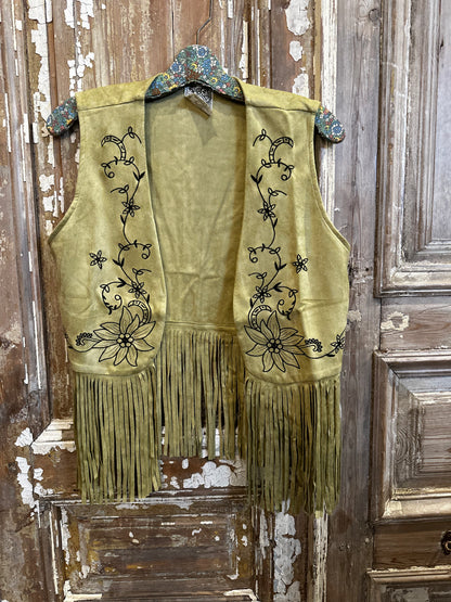 Pistachio Suede Fringe Vest